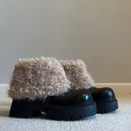 Damen modische Plateau-Stiefel mit flauschigem Schafteil und robuster Sohle R&B