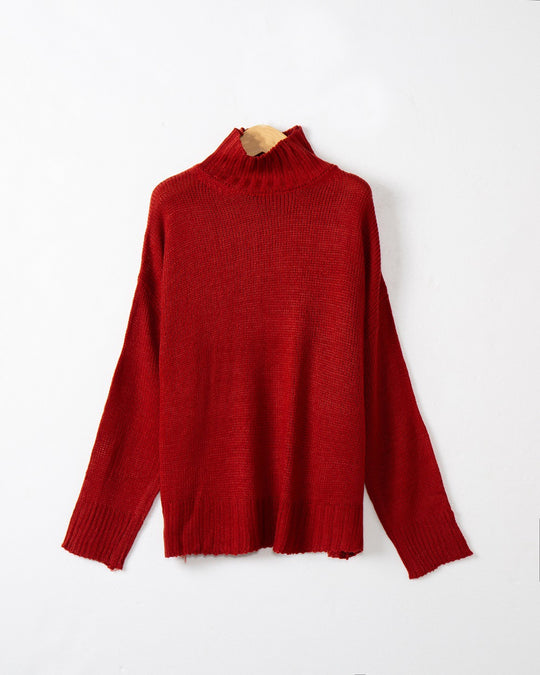 Damen hochgeschlossener Strickpullover mit strukturiertem Design R&B