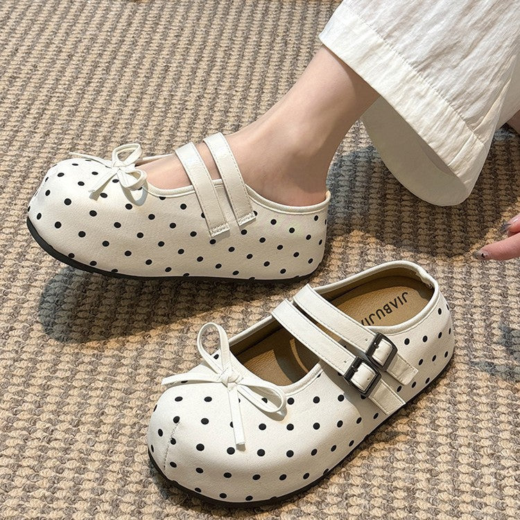 Damen Ballerinas mit hübschen BindR&Bändern und Punkten R&B