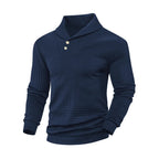 Herren nan eleganter Strickpullover mit Schalkragen, Knopfleiste am Ausschnitt und Karo-Waffelstruktur R&B