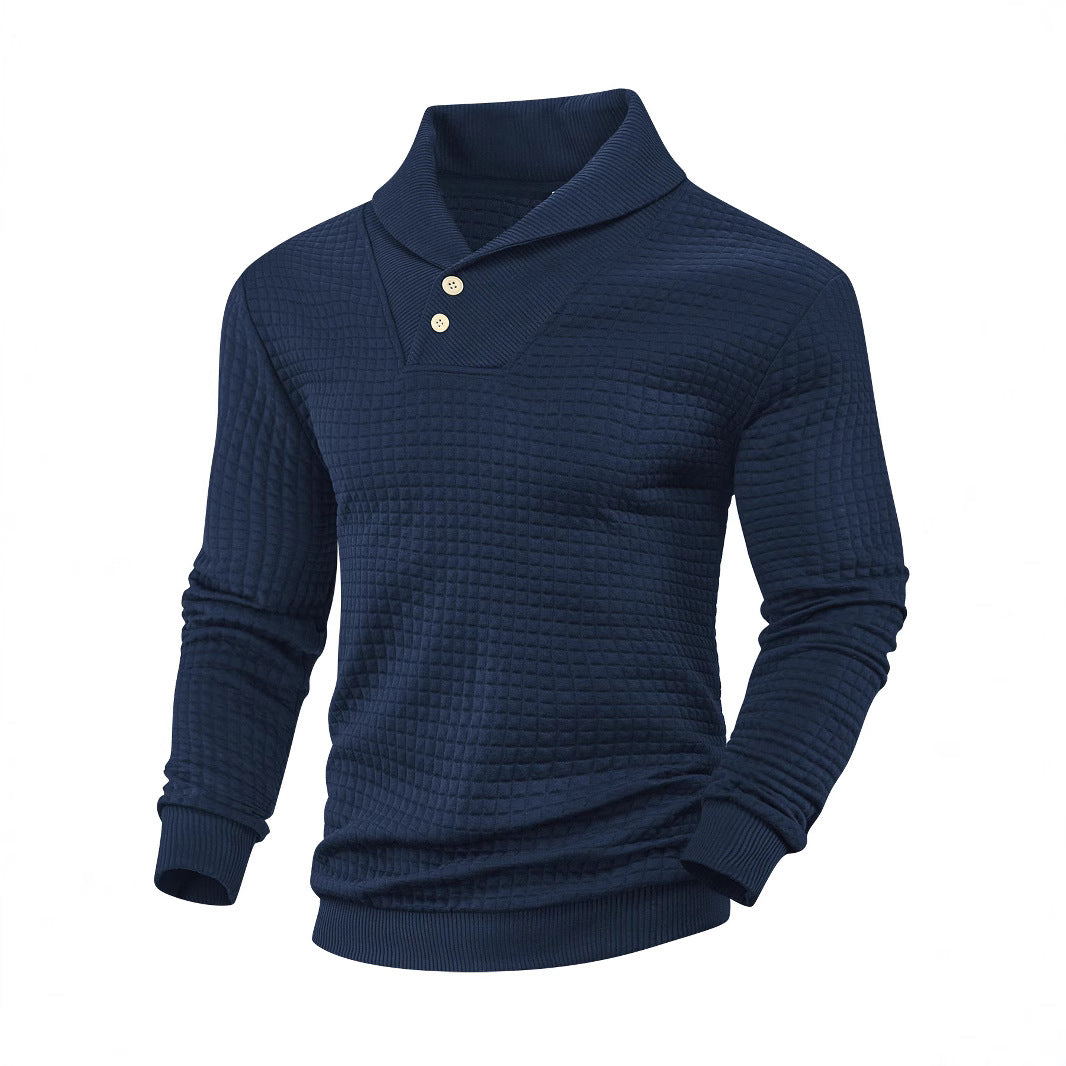 Herren nan eleganter Strickpullover mit Schalkragen, Knopfleiste am Ausschnitt und Karo-Waffelstruktur R&B
