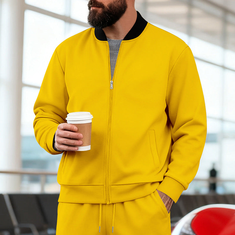 Herren nan urbane Sweat-Trackjacke mit Stehkragen verdecktem Reißverschluss elastischen Rippbündchen und Eingrifftaschen R&B