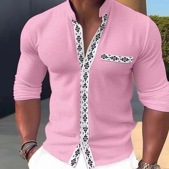 Herren Modische Langarmbluse mit dekorativem Kragen und edlem Design R&B