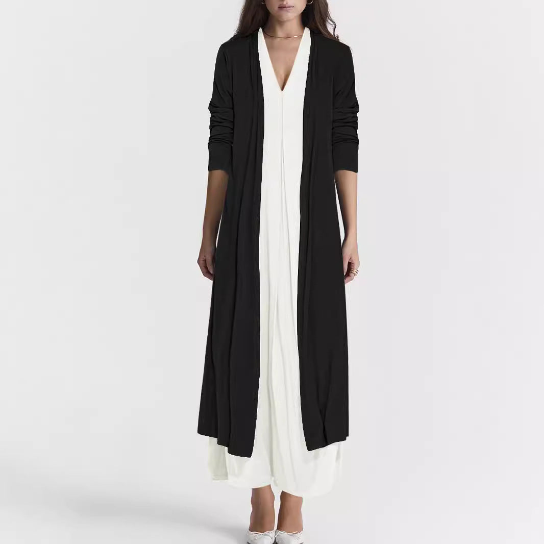 Damen luftiger Maxi-Rock mit elegantem V-Ausschnitt und fließendem Schnitt R&B