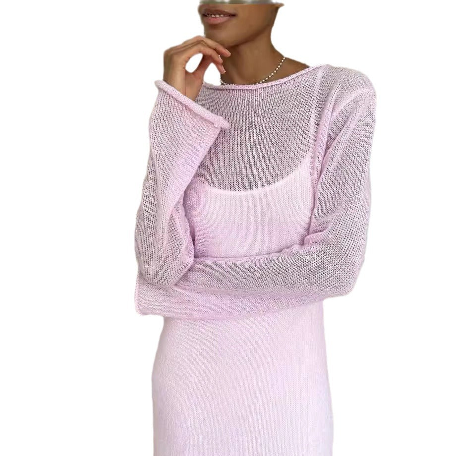 Damen Elegantes Strickkleid mit weitem Schnitt und langen Ärmeln R&B