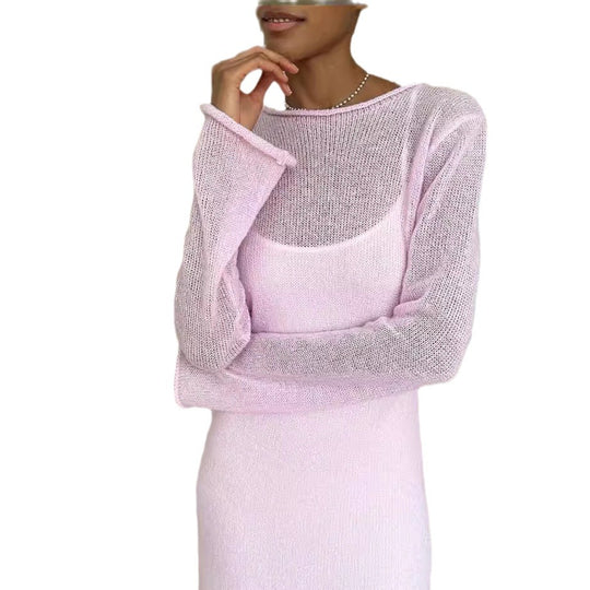 Damen Elegantes Strickkleid mit weitem Schnitt und langen Ärmeln R&B