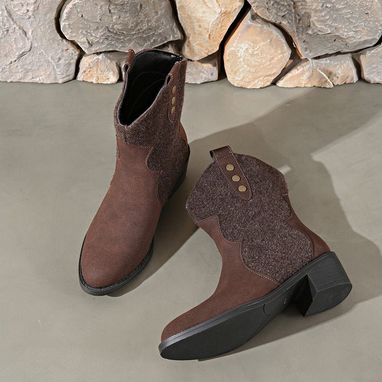 Damen Modische Cowboy-Stiefeletten mit geschmackvollen Details und robustem Blockabsatz R&B