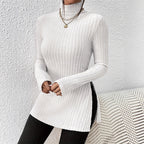Damen Langarm-Rippstrickoberteil mit Stehkragen R&B