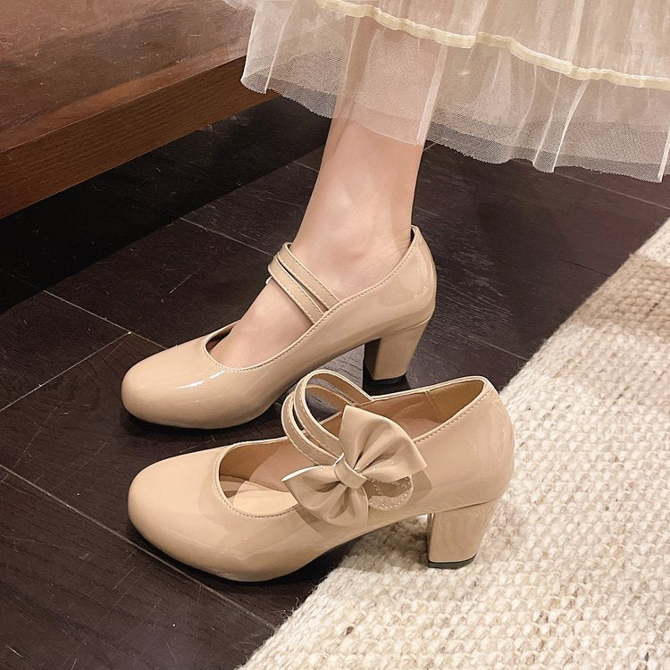 Damen elegante Mary Jane Pumps mit Schleifenakzent