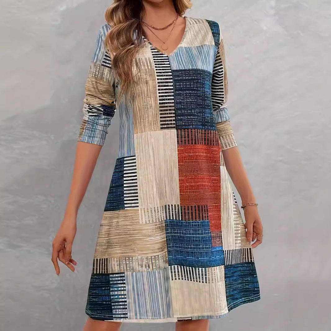 Damen Freizeitkleid mit grafischem Muster und lockerem Schnitt R&B