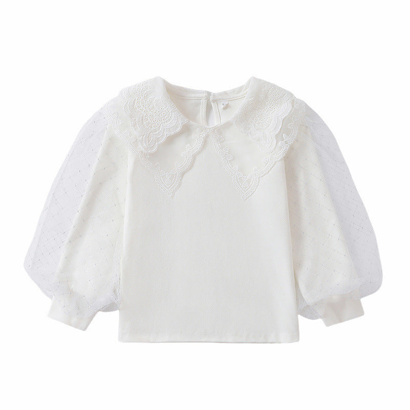 Mädchen Bluse mit romantischen Tüllärmeln und eleganten Spitzenakzenten R&B
