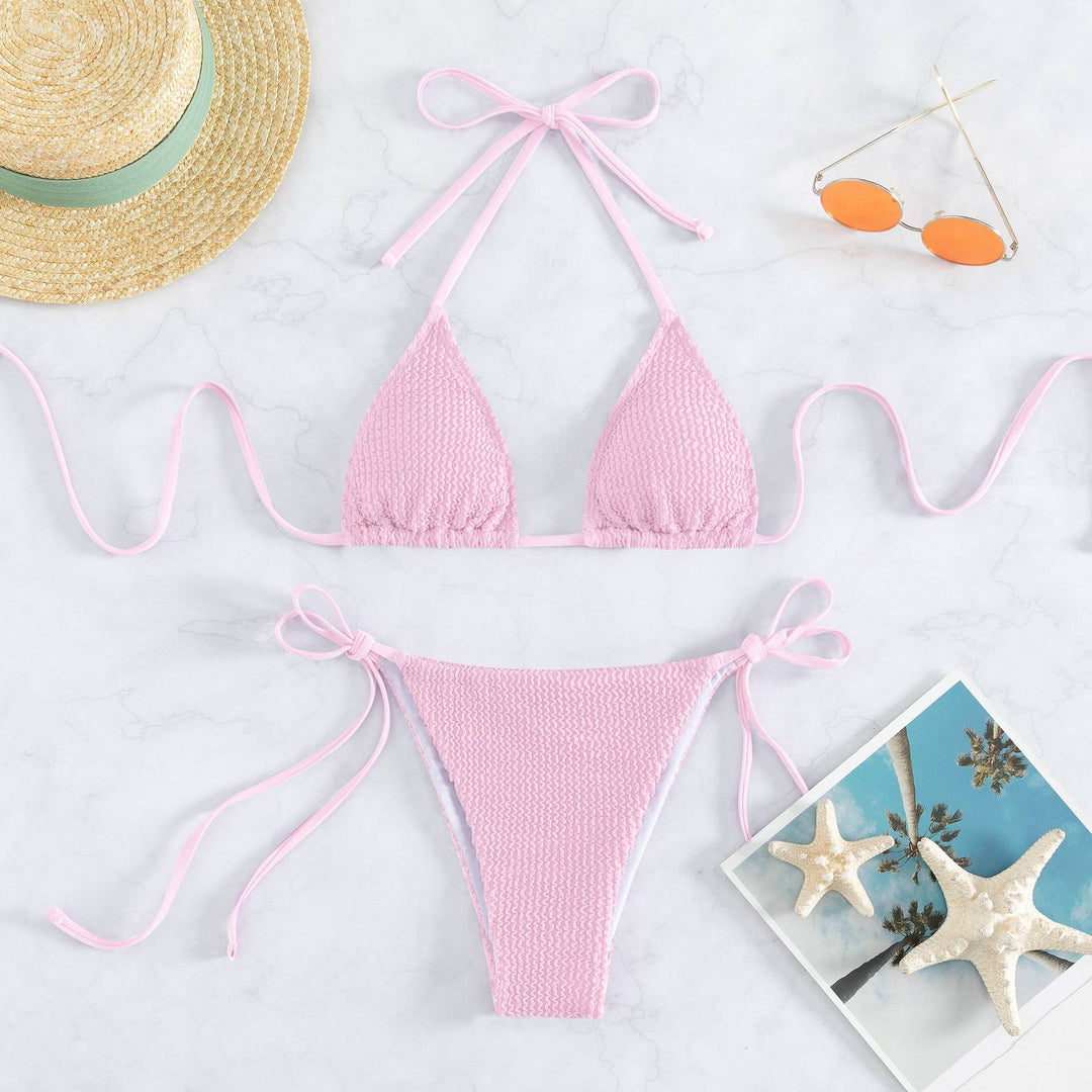 Damen Triangel-Bikini mit raffinierten Bindebändern und strukturiertem Stoff R&B