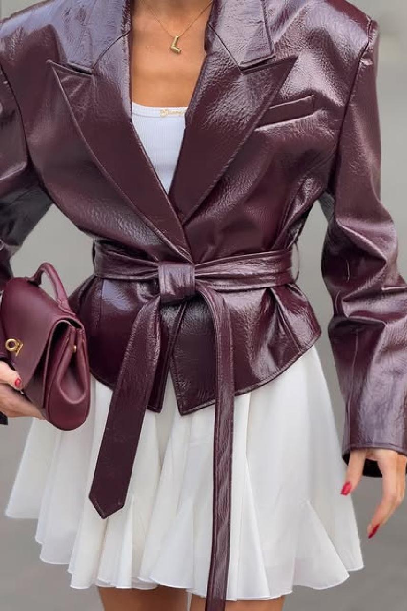 Damen Kunstlederblazer mit taillierbarem Gürtel R&B