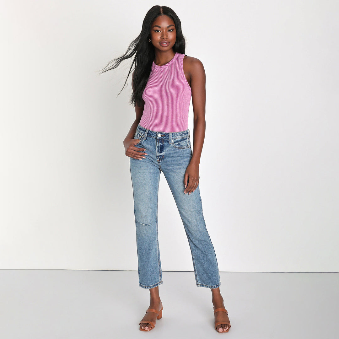 Damen Figurbetontes Ripp-Top mit hohem Kragen R&B