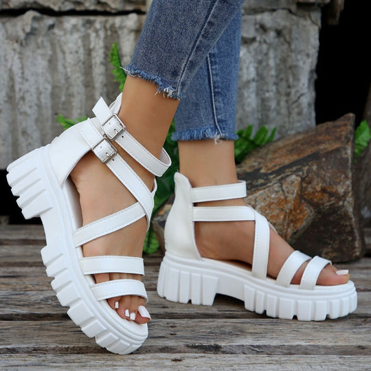 Damen Plateausandalen mit verstellbaren Riemen und robustem Profil R&B