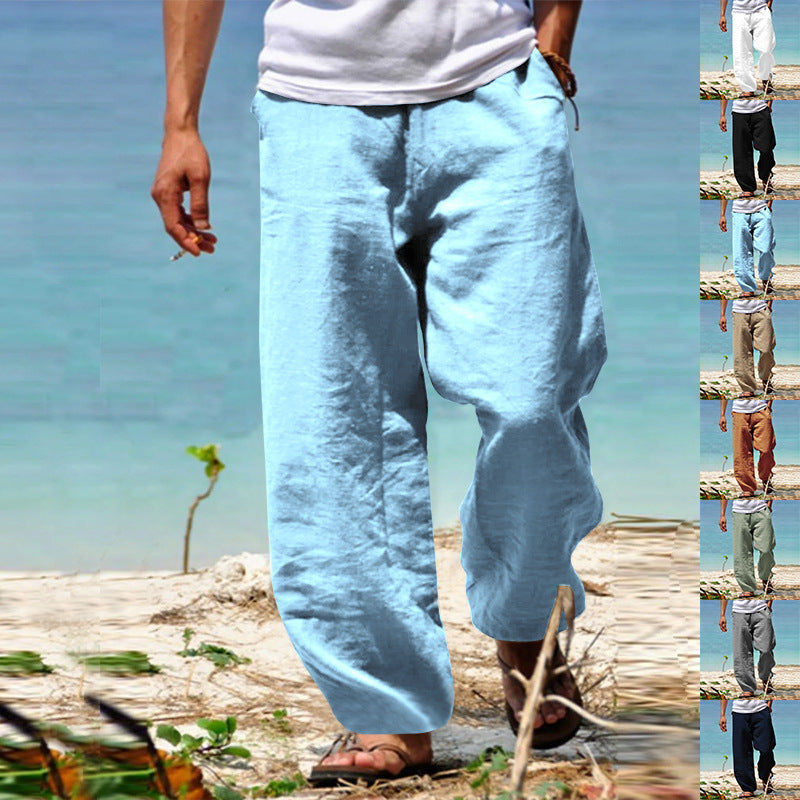 Herren nan lässige Strandhose im Palazzoschnitt aus atmungsaktivem Leinen-Baumwollmix mit Komfortbund R&B