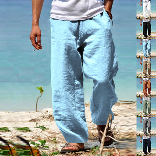 Herren nan lässige Strandhose im Palazzoschnitt aus atmungsaktivem Leinen-Baumwollmix mit Komfortbund R&B
