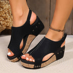 Damen Wedge-Sandalen mit komfortabler Korksohle und modischem Rückwärtsdesign R&B