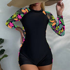 Damen Einteiler Surfanzug mit langarmiger floralem Design und Reißverschluss R&B