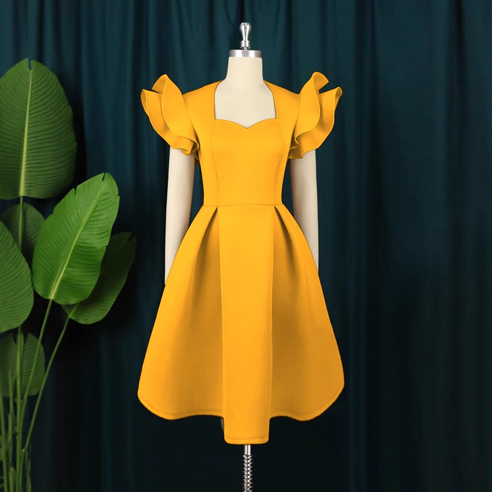 Damen elegantes Kleid mit voluminösen Rüschensäumen R&B