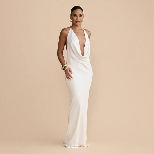 Damen Elegantes Wickelkleid mit schickem Wasserfall-Ausschnitt und perlenverziertem Detail R&B