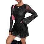 Damen nan figurbetontes Chiffon-Minikleid mit tiefem Rückenausschnitt und transparenten Glockenärmeln R&B