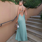 Damen Elegantes Satin-Maxikleid mit raffinierten Spaghetti-Trägern R&B