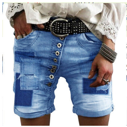 Damen modische Denim-Shorts mit funktionalen Taschen und distressed Akzenten R&B
