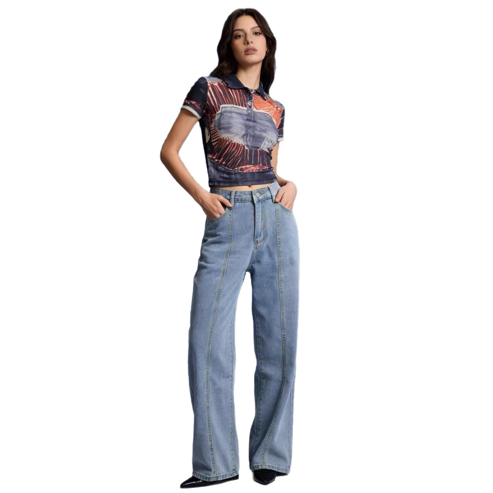 Damen Weite High-Waist Jeans mit klassischem Design