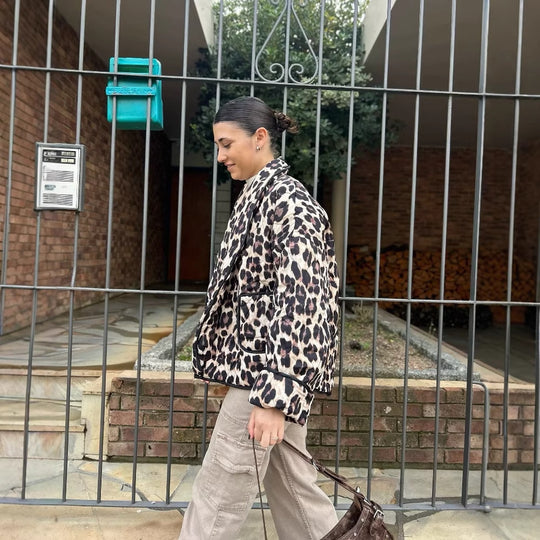 Damen lässige Leopardenmuster Jacke mit praktischem Schnitt und großen Taschen R&B