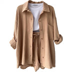 Damen lässige Oversized-Hemdjacke mit Gürtel R&B
