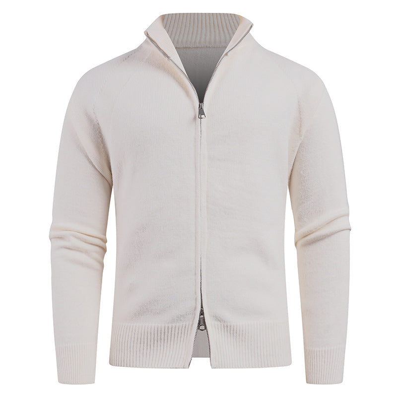Herren hochwertige Strickjacke mit modernem Reißverschluss und hochgezogenem Kragen R&B