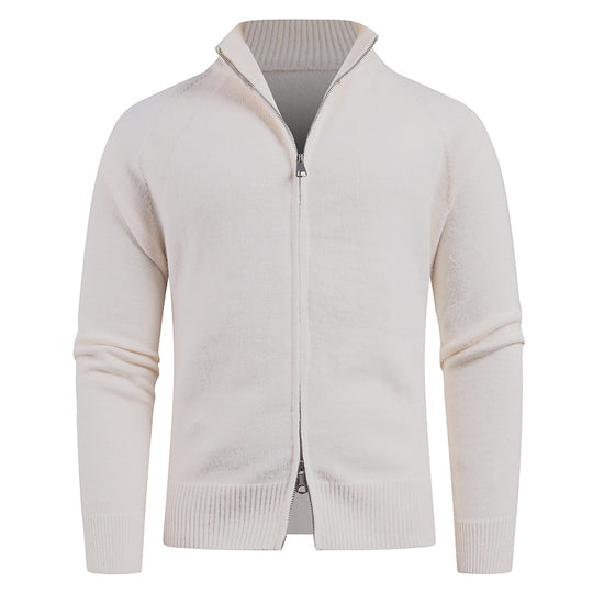 Herren hochwertige Strickjacke mit modernem Reißverschluss und hochgezogenem Kragen R&B