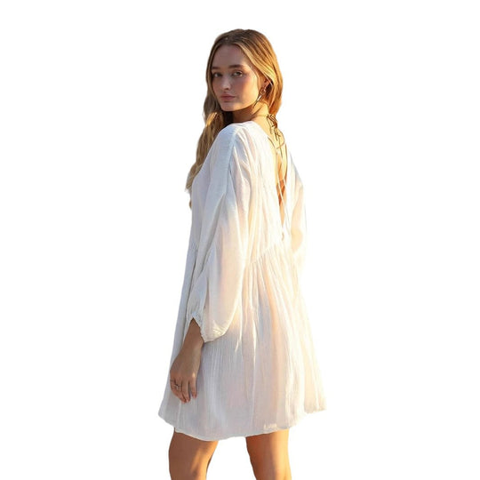 Damen luftiges Sommerkleid mit tiefem V-Ausschnitt und Rüschendetails R&B