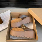 Damen Plateau Clogs mit modischem Schnallen-Design und wärmendem Innenfutter