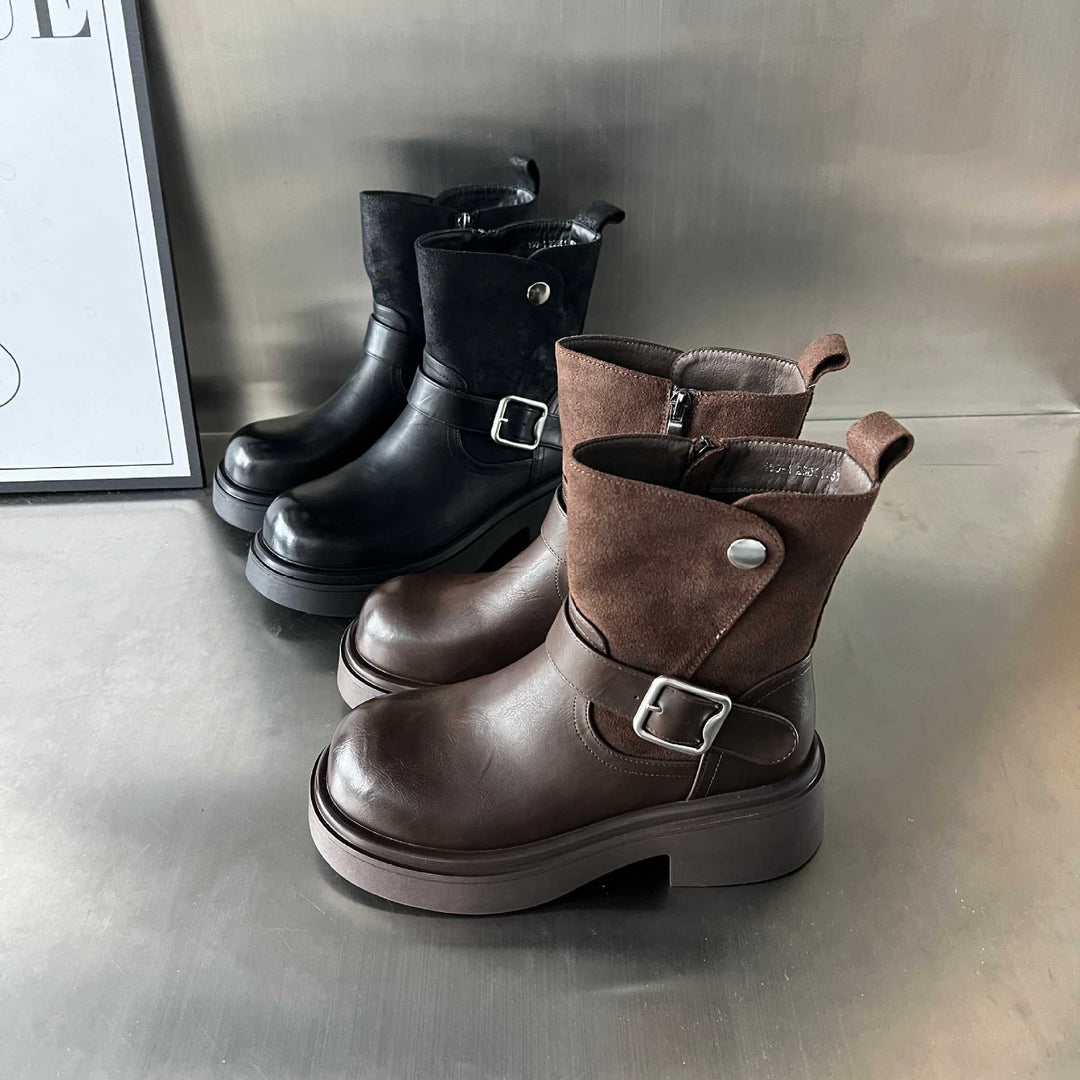 Damen Kick-Boots mit modischem Riemen und stabiler Gummisohle R&B
