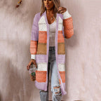 Damen Langstrickjacke mit modernem Streifenmuster und offenen Front R&B