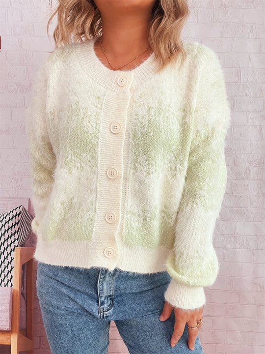 Damen kuschelige Strickjacke mit modischem Knopfdesign und weichem Material R&B
