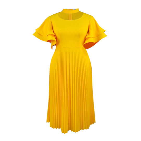 Damen Plissee Maxikleid mit Choker und voluminösen Ärmeln R&B