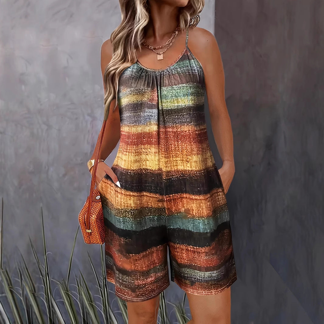 Damen lässiger Jumpsuit mit charakteristischem Streifenmuster und praktischen Taschen R&B