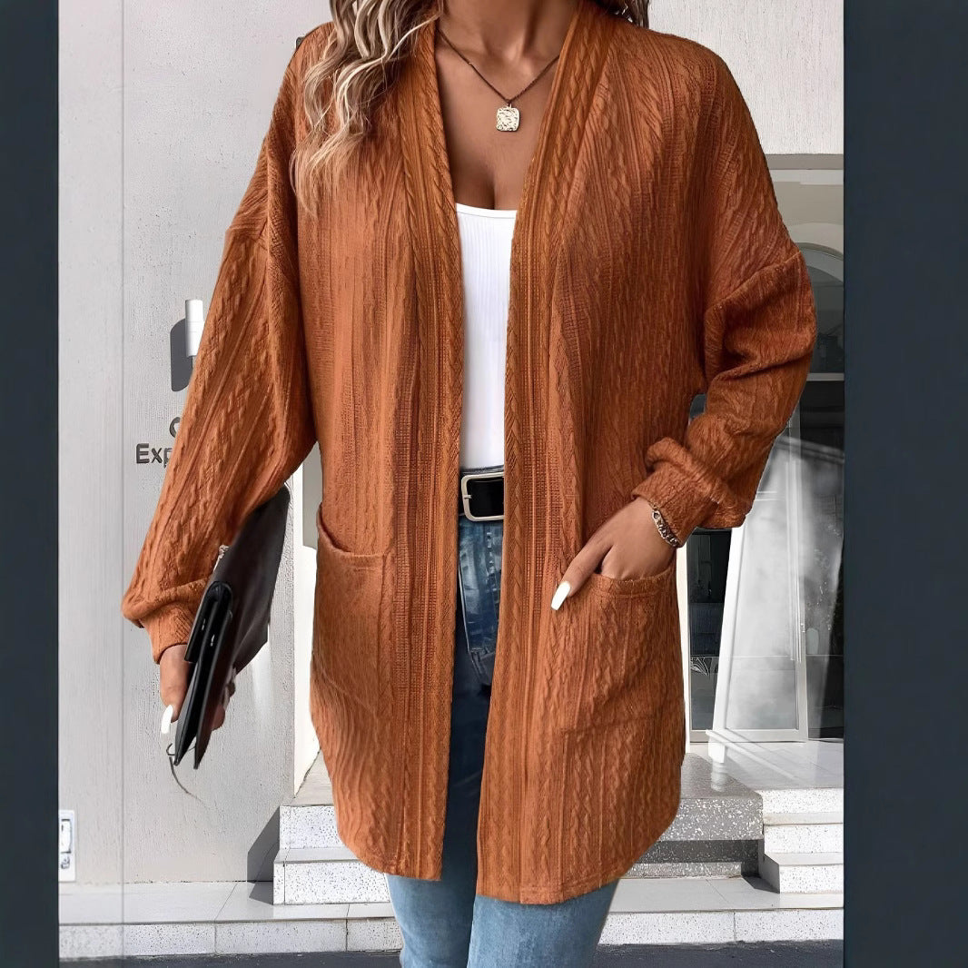 Damen lässige Strickjacke mit Taschen R&B