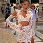 Damen Lace Crop Top und Rock Set mit transparenten Details EB
