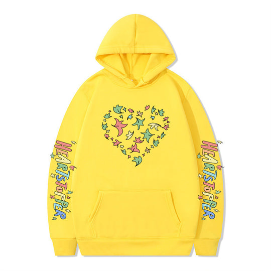 Damen Kapuzenpullover mit kreativem Herz- und Blattmotiv R&B