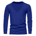 Herren V-Ausschnitt Langarm-T-Shirt mit hochwertigem Baumwollmix und bequemer Passform