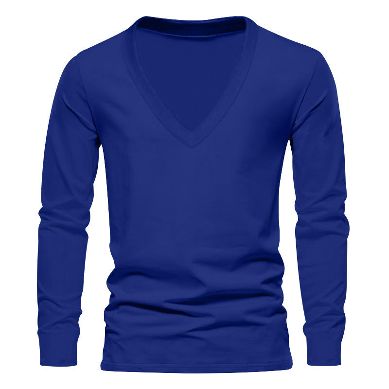 Herren V-Ausschnitt Langarm-T-Shirt mit hochwertigem Baumwollmix und bequemer Passform