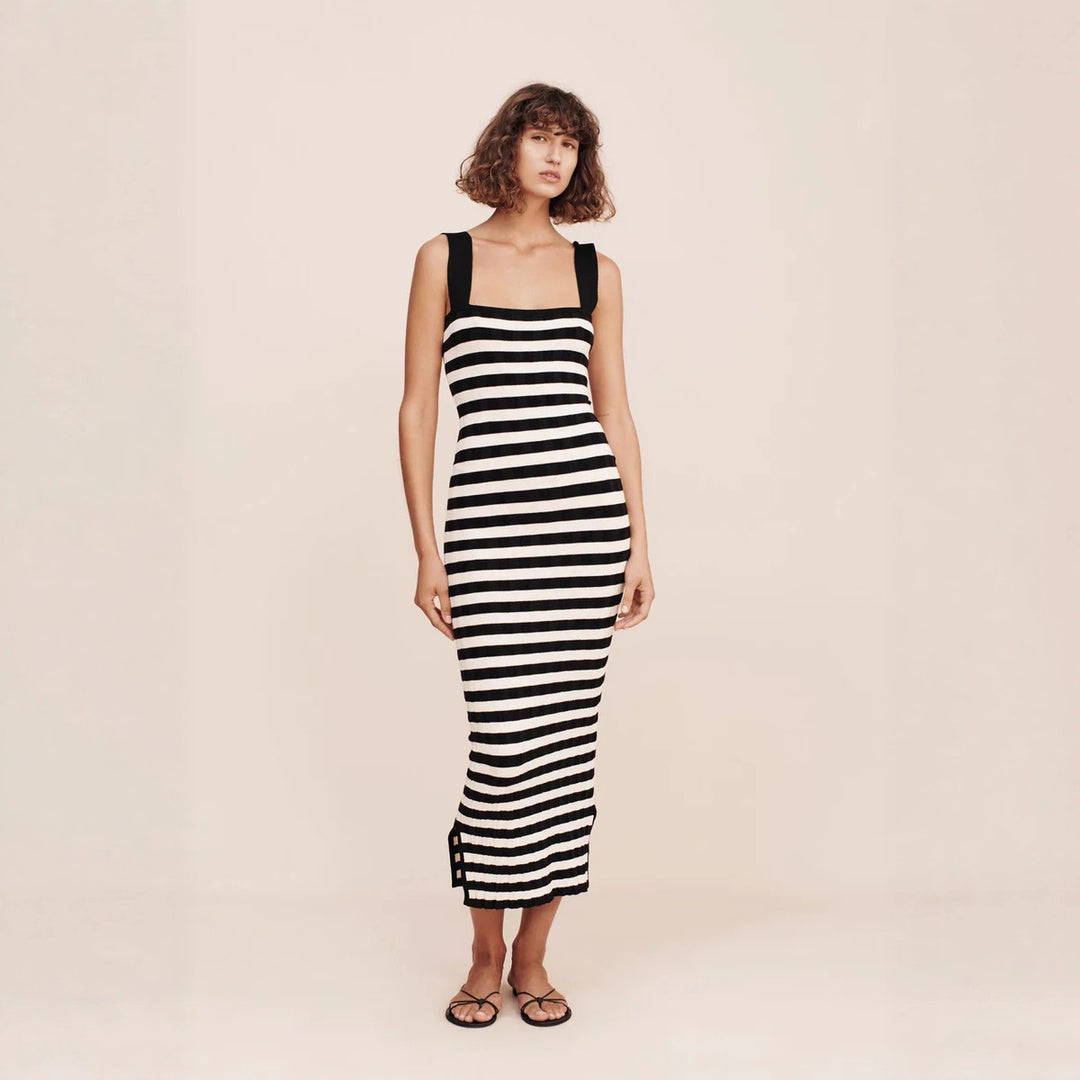 Damen Maxikleid mit gestreiftem Design R&B