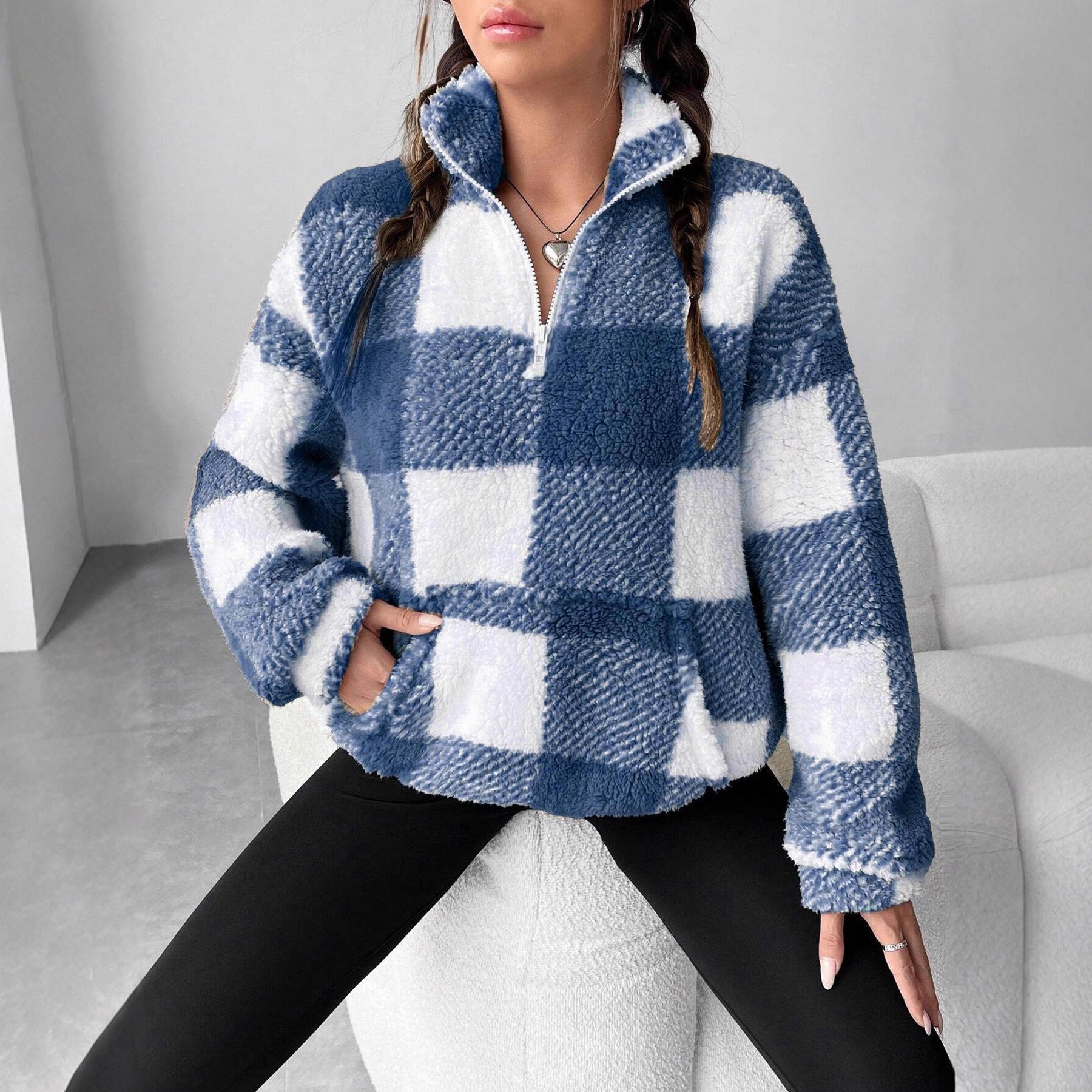 Damen Fleece-Pulloverjacke mit Reißverschluss und Taschen