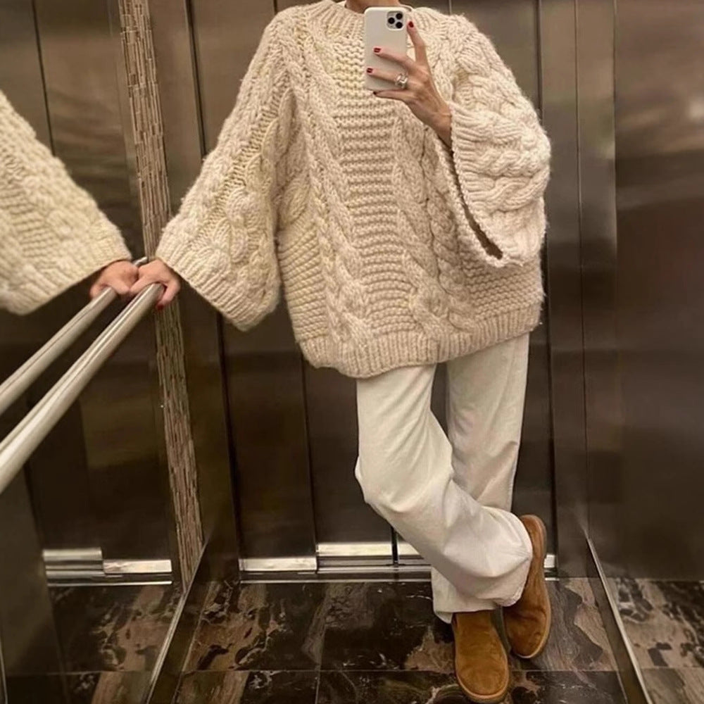 Damen Grobstrickpullover mit oversized Schnitt und kunstvollem Zopfmuster R&B