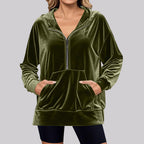 Damen Lässiger Velvet Hoodie mit praktischem Reißverschluss und Kängurutasche R&B