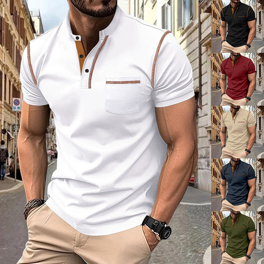 Herren Poloshirt mit modernem Henley-Kragen und praktischen Brusttasche R&B